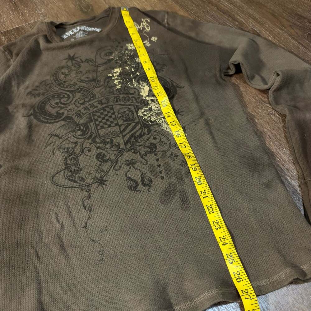 Y2K Billabong Waffle Long Sleeve Shirt Size L Brown Graphic Thermal - Picture 3 of 7